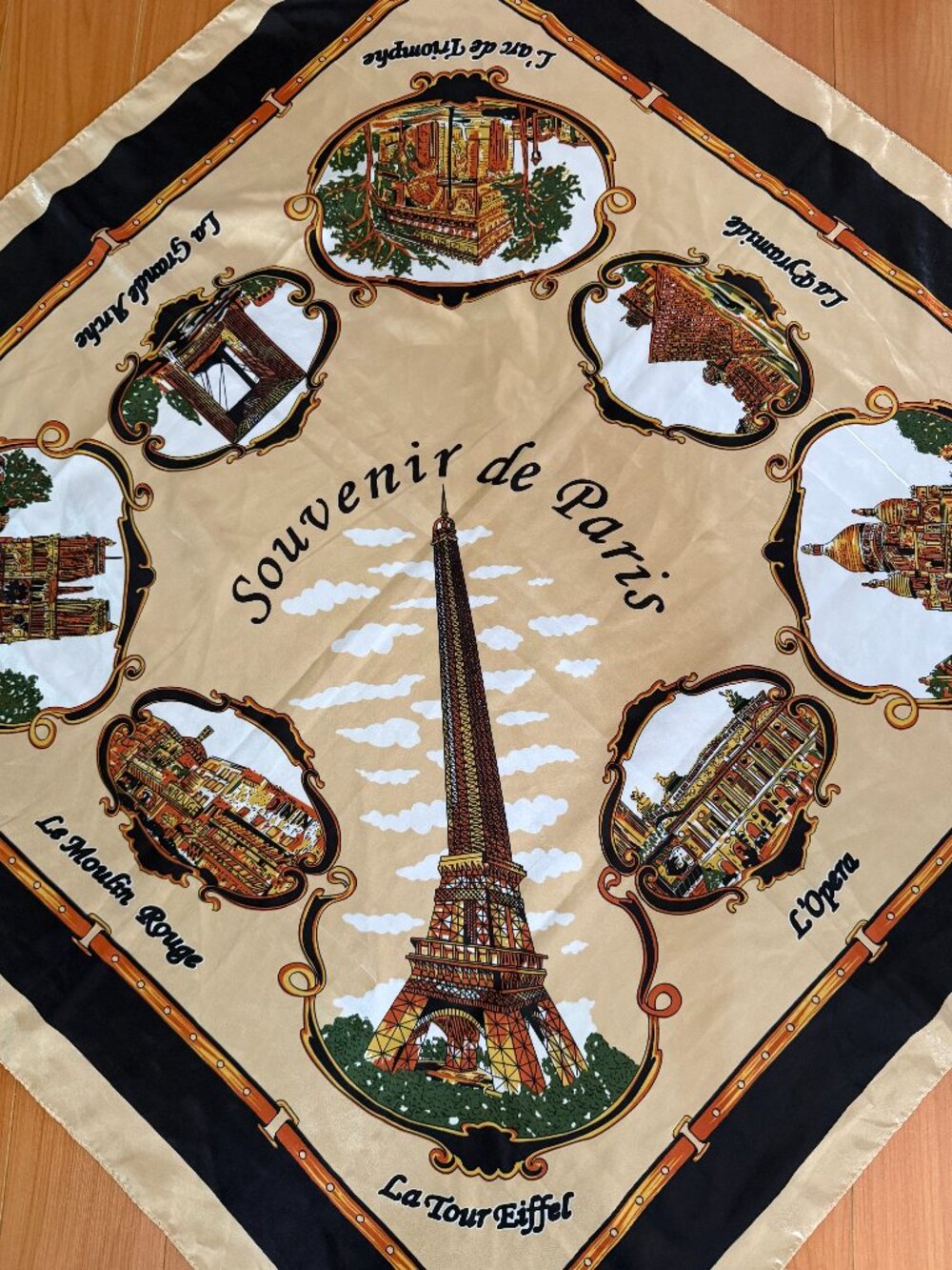 Large Vintage Square Scarf "Souvenir de Paris" by J. Mico Sancho